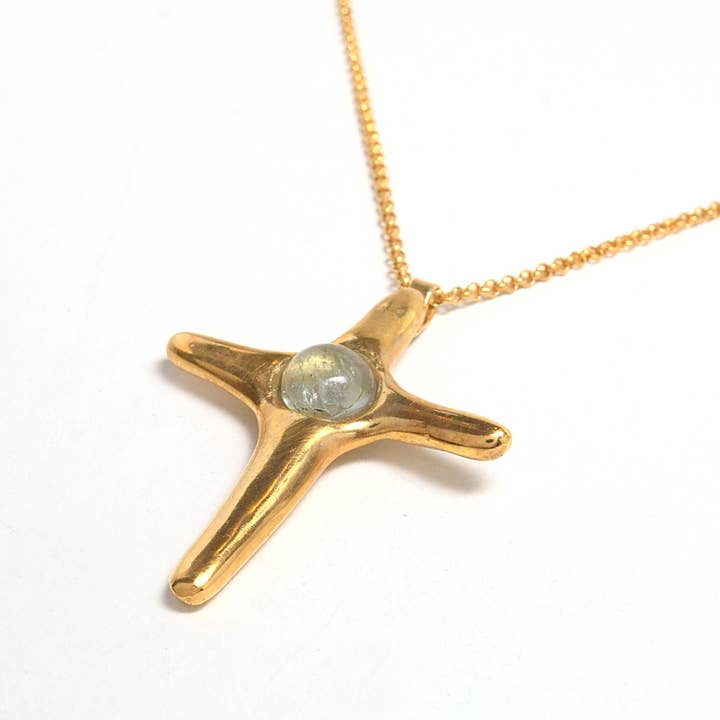 Aquamarin Kreuz Halskette für den Großhandel von Dora kapousouzi Jewellery