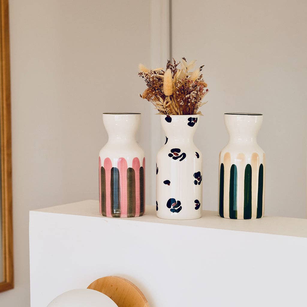 Oustao - Vente Vases - Totem en céramique Mediterranea - Rayures rose/vert2