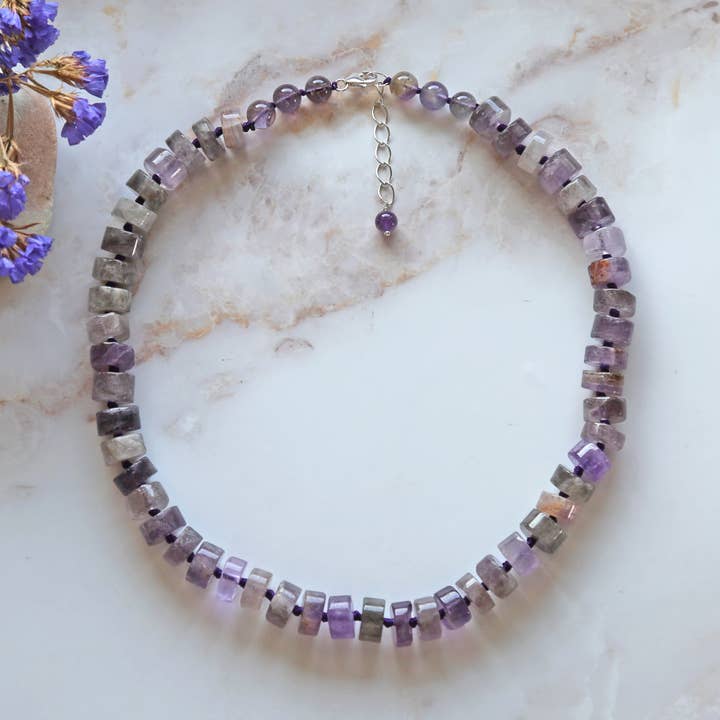 Button Shape Gem Amethyst Necklace for wholesale by IST Jewelry
