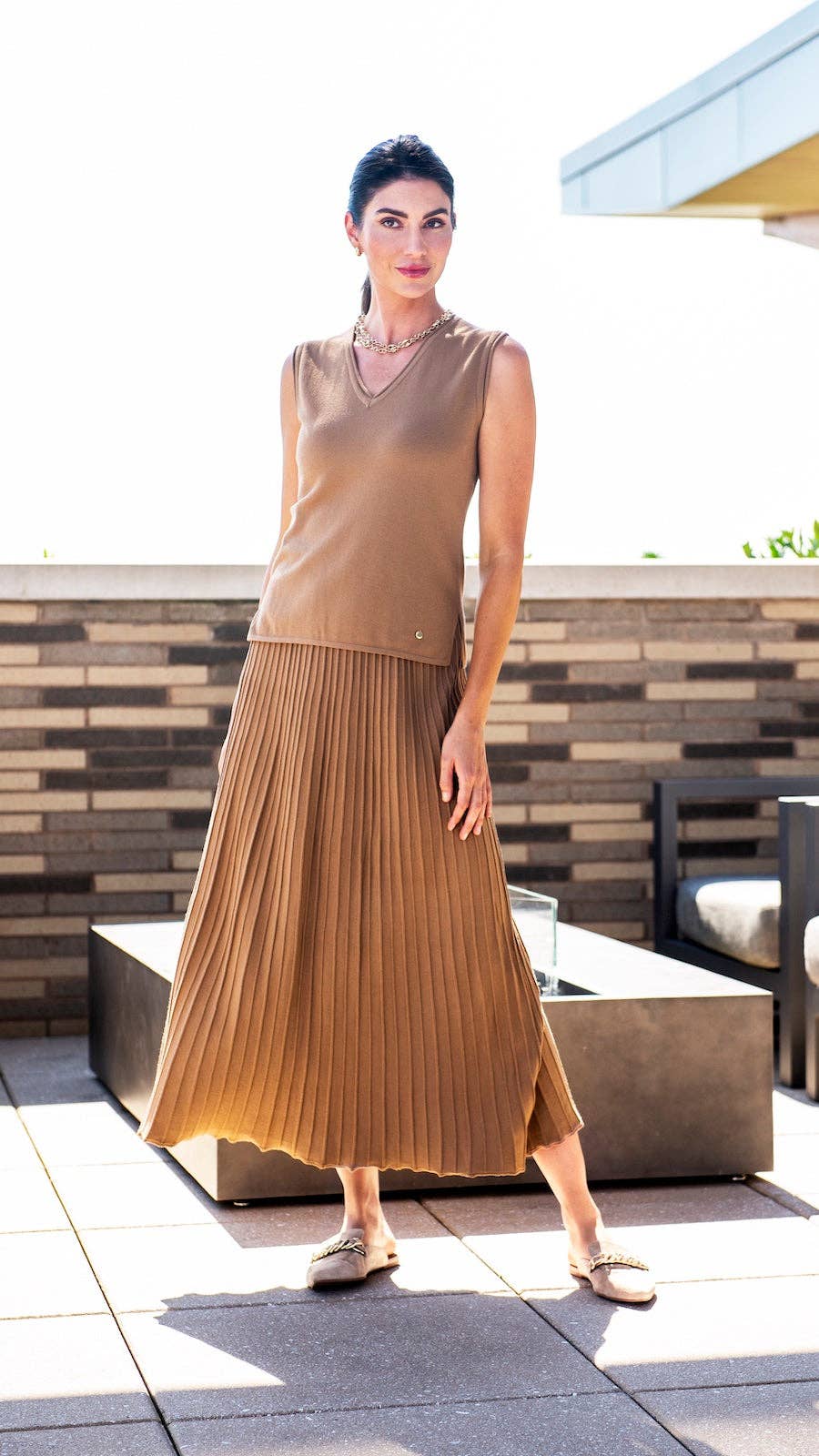 Biana - Wholesale Skirt - Women's - Geraldina Pleated-Knit Maxi Skirt; Mocha3