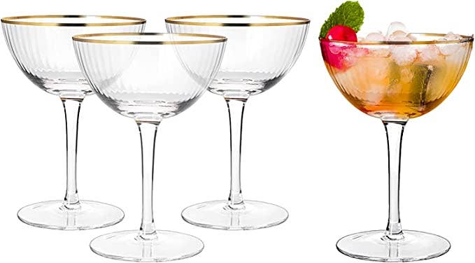The Wine Savant /  Khen Glassware - Wholesale Cocktail/Liquor Glass - Gold Rim Champagne Coupe Glasses | 6 oz | Set of 46
