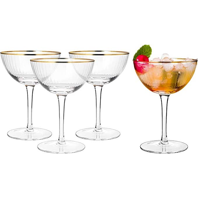 The Wine Savant / Khen Glassware - Wholesale Cocktail/Liquor Glass - Gold Rim Champagne Coupe Glasses | 6 oz | Set of 46