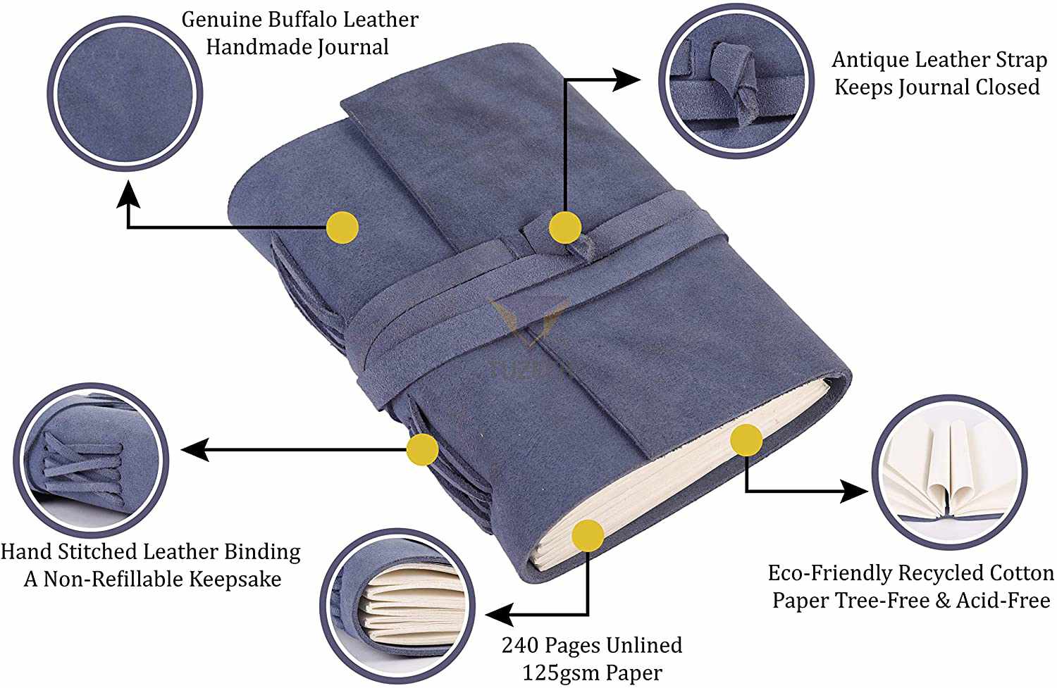 Tuzech Leather - Wholesale Journal/Diary - Tuzech Leather Journal Writing Notebook Antique Handmade Leather Bound Daily Notepad for Men/Women Unlined Paper for Art Sketchbook Travel Diary to Write in 7 Inches24