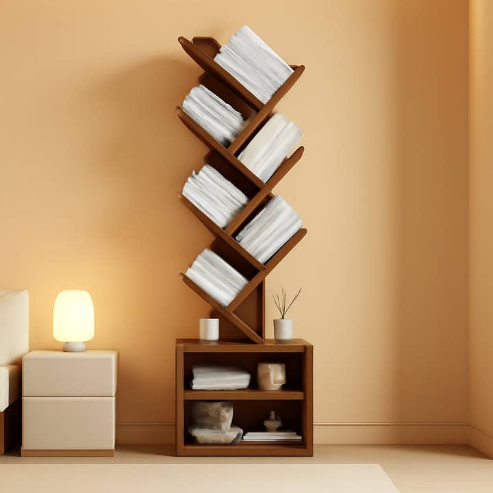 6 Tier Tree Bookshelf With Cabinet Rustic Brown Modern for wholesale by ShipItFurniture