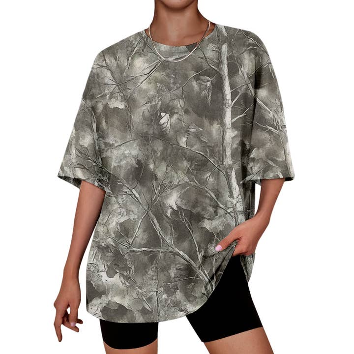 Rosa Clothing - Wholesale T-Shirt - Women's - hunting camo print oversized t-shirt short sleeve top3