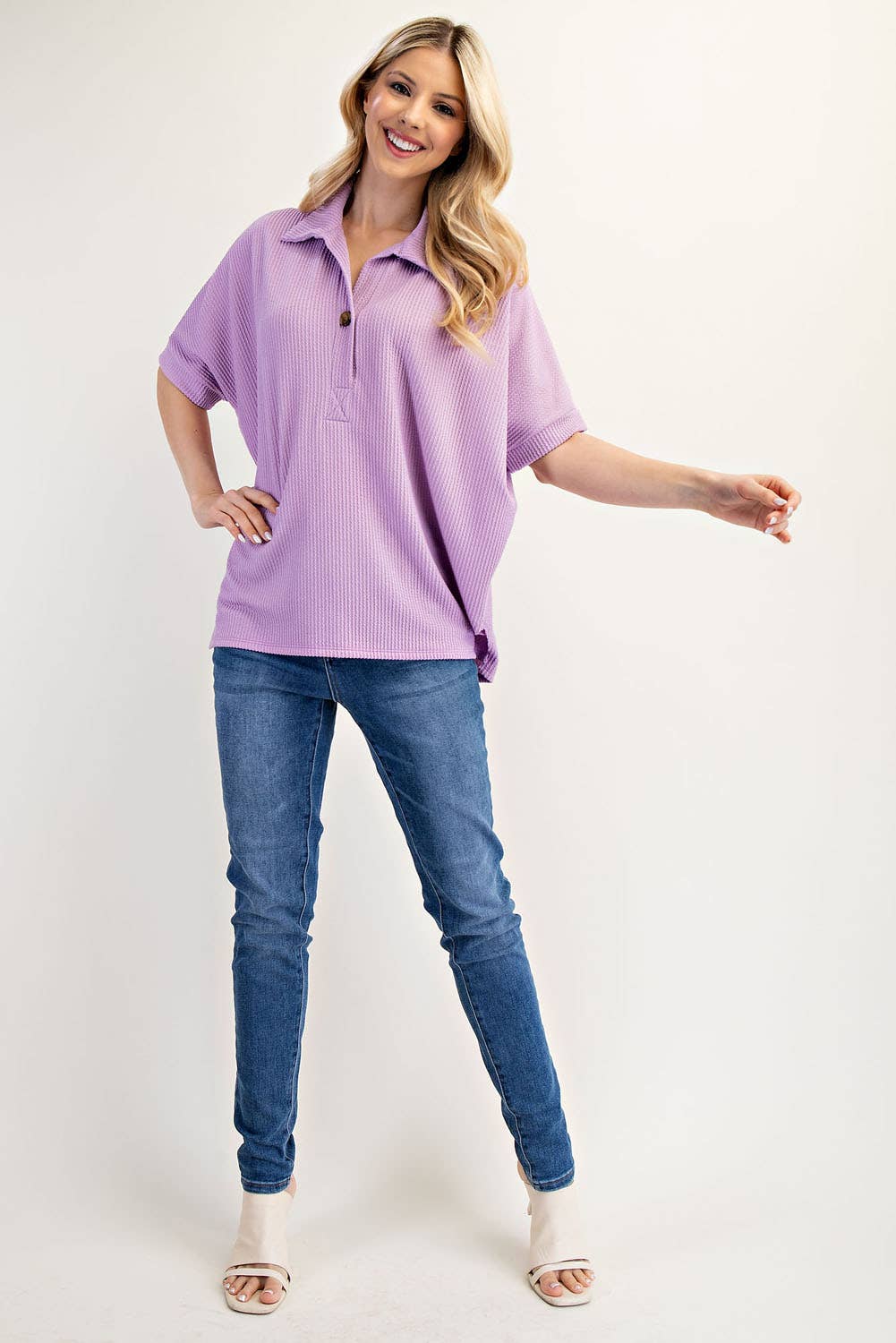 Celeste Clothing - Wholesale Knit Top - Women's - PLUS SIZE RIB KNIT COLLARED TOP WITH SHORT SLEEVES -CT2391317