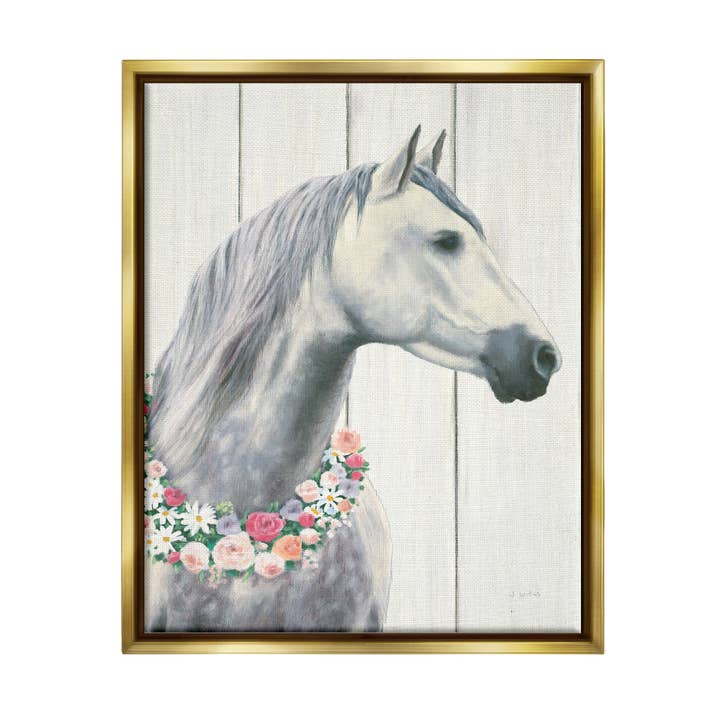 Stupell Industries – Engroshandel Kunsttryk – Spirit hingst hest med blomsterkrans flydende indrammet