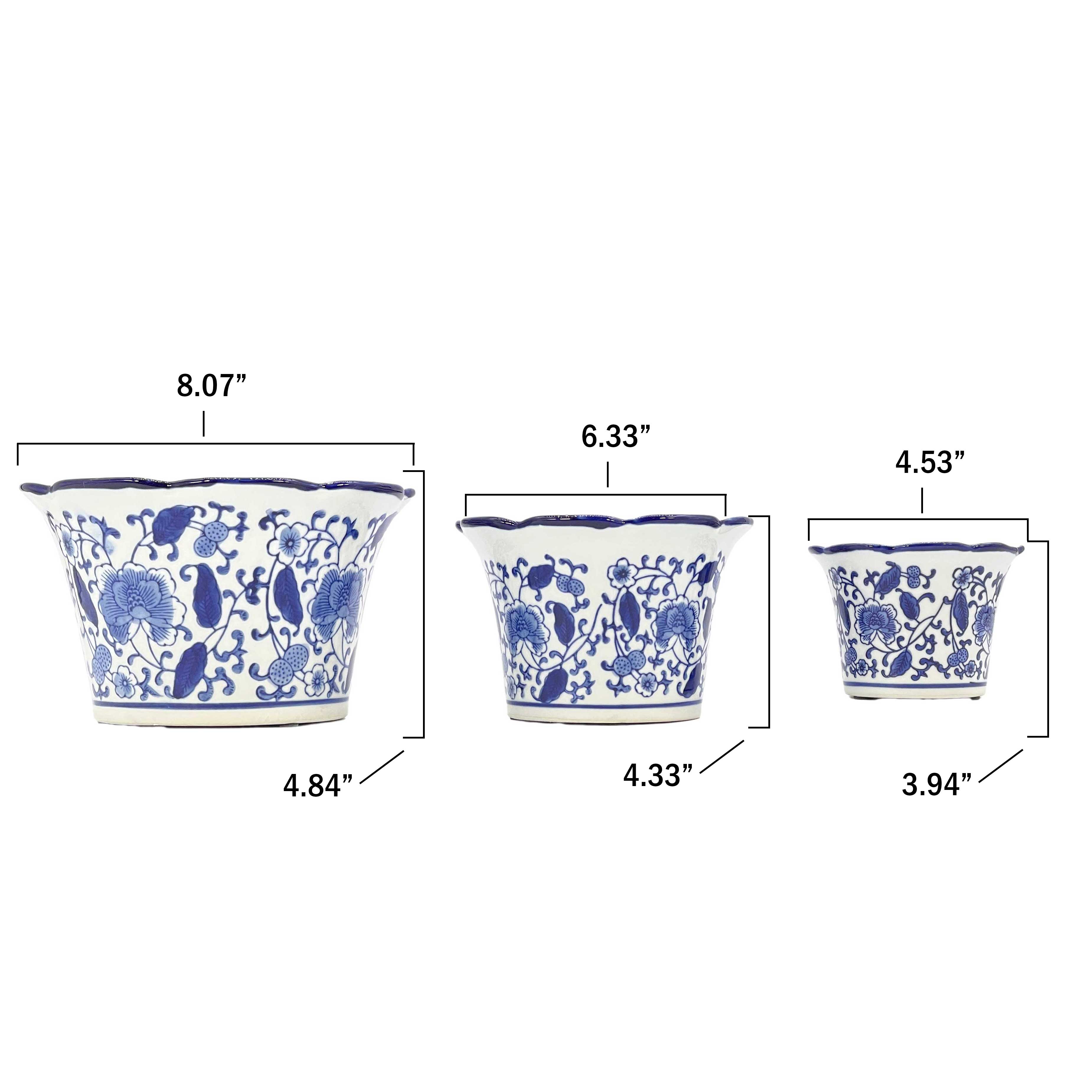 Galt International Company – Vaso de plantas por atacado – Conjunto de 3 - 
Conjunto de vasos de cerâmica Chinoiserie de 4,5"/6"/8"13