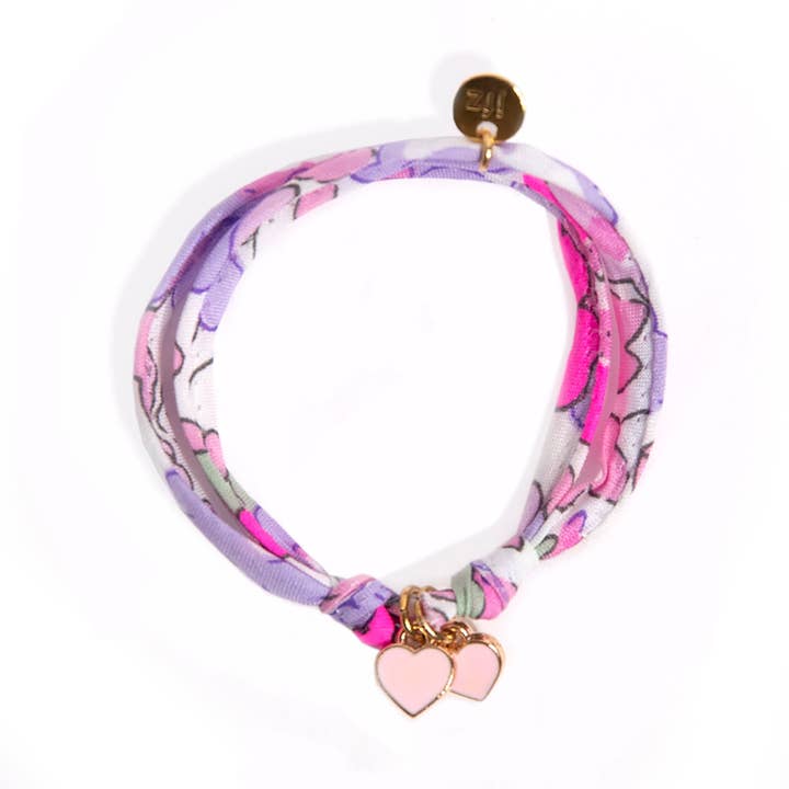 Betsy Fluo Lilac DOUBLE HEART Sliding Liberty Bracelet for wholesale by Le Petit Lien de Paris