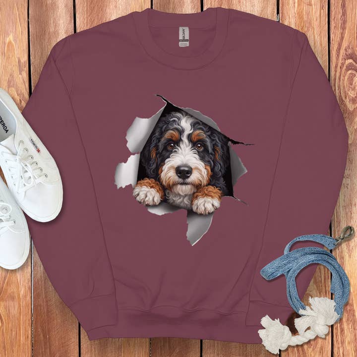 Bernedoodle Peeking Sweatshirt for wholesale by Puppy Jo