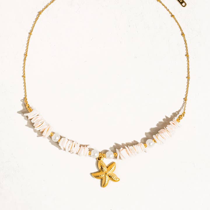 Multi Colored Thelma 18K Gold Non-Tarnish Shell Star Necklace for wholesale on Faire
