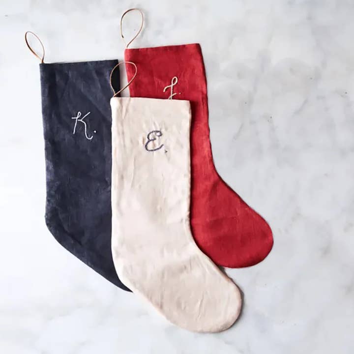Monogram Linen Stockings for wholesale by Celina Mancurti, LLC