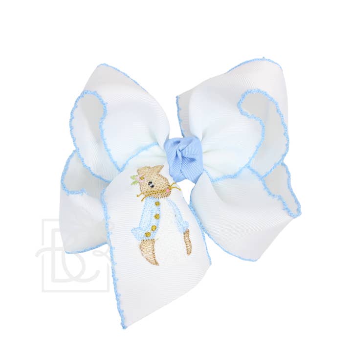 Beyond Creations, LLC - Wholesale Hair Bow - Kids - EMBROIDERED PETUNIA RABBIT 5.5" HUGE CROCHET EDGE BOWS