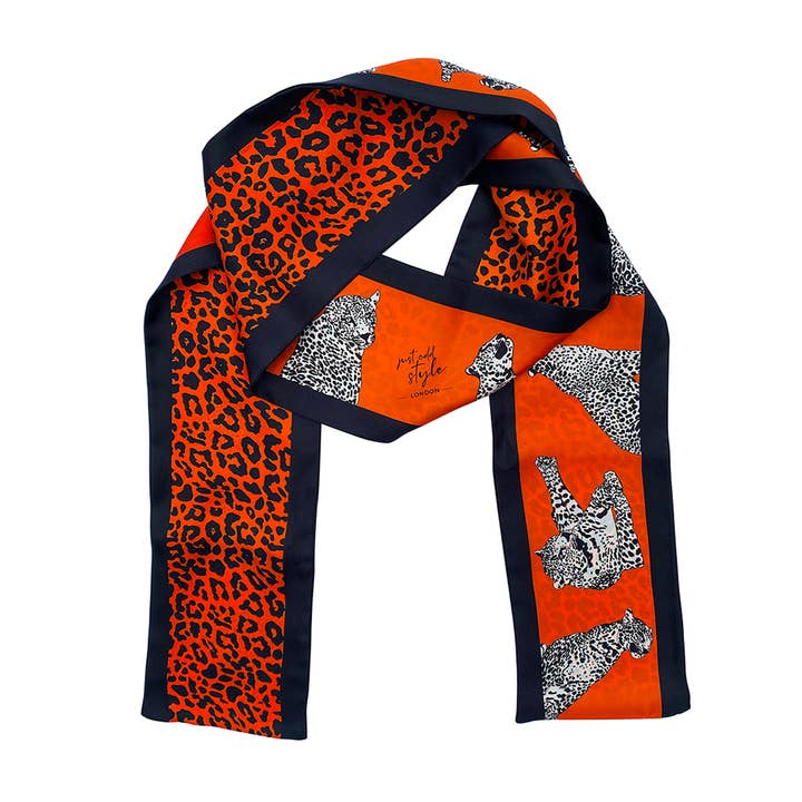 'Leopard Love' skinny silk scarf for wholesale by Just Add Style