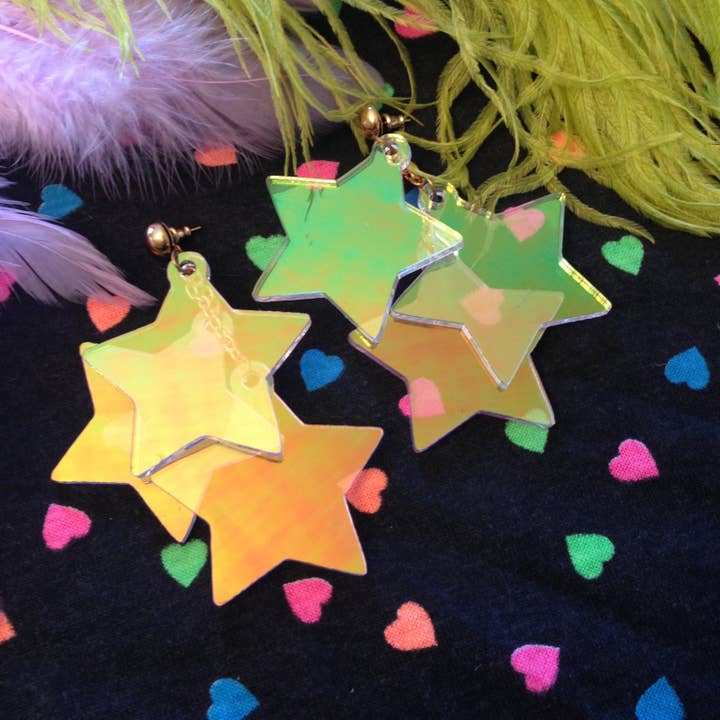 I'm Your Present - Wholesale Hangende/ronde oorbellen - Radiant Stars holografische oorbellen, Lasergesneden acryl, Plastic sieraden