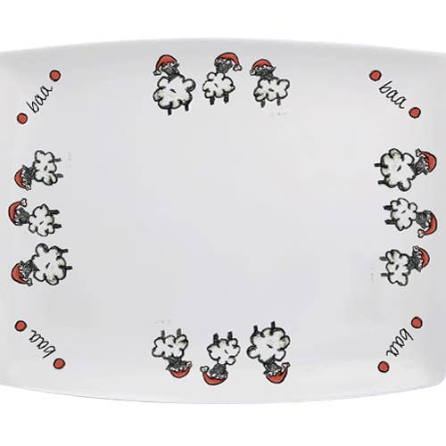 Rechteckiger Teller mit Weihnachtsschafen für den Großhandel von Welsh Connection Home