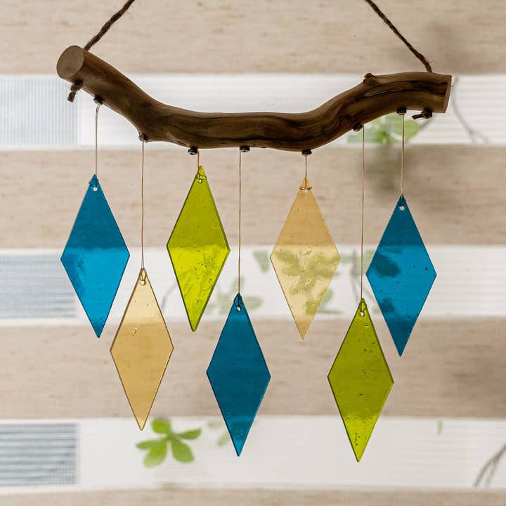 Vindspel i glasmosaik F68 med drivit trä för wholesale av MondoBellissimo