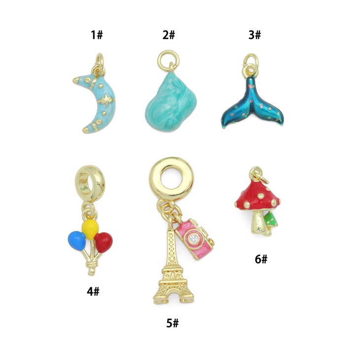 Moon Balloon Eiffel Tower Camera Mushroom Charm sku#LD735 for wholesale by BestBeads&Beyond