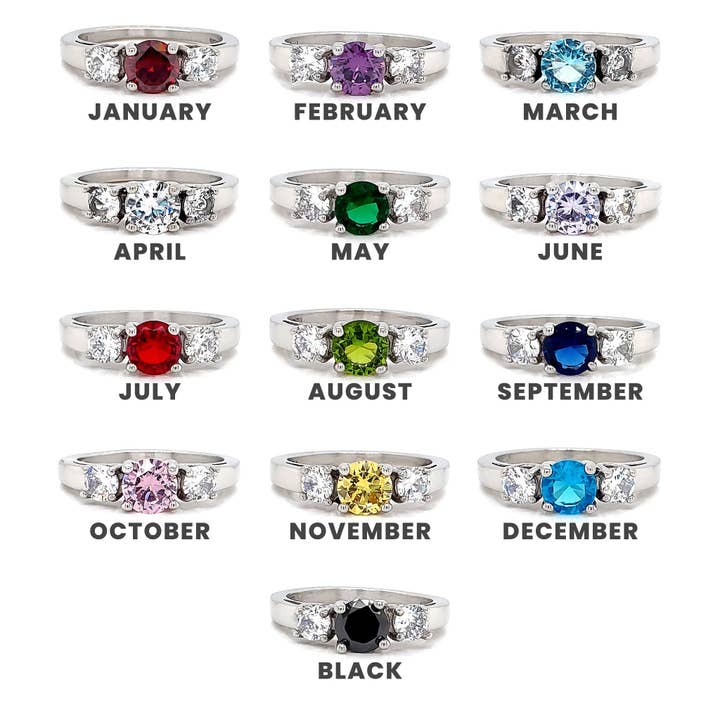 WJW - Wholesale Multi-Stone Ring - Stainless Steel CZ Accent Stones Polished Birthstone Ring1