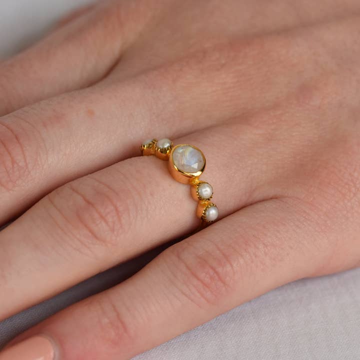 Gem Bazaar Jewellery - Venta al por mayor Anillo de banda/apilable - Hola Anillo Bonito en Piedra de Luna1