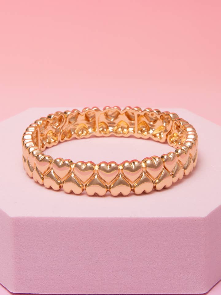 Polished Up-Down Puffy Heart Sequence Stretch Bracelet for wholesale by SP Sophia Collection