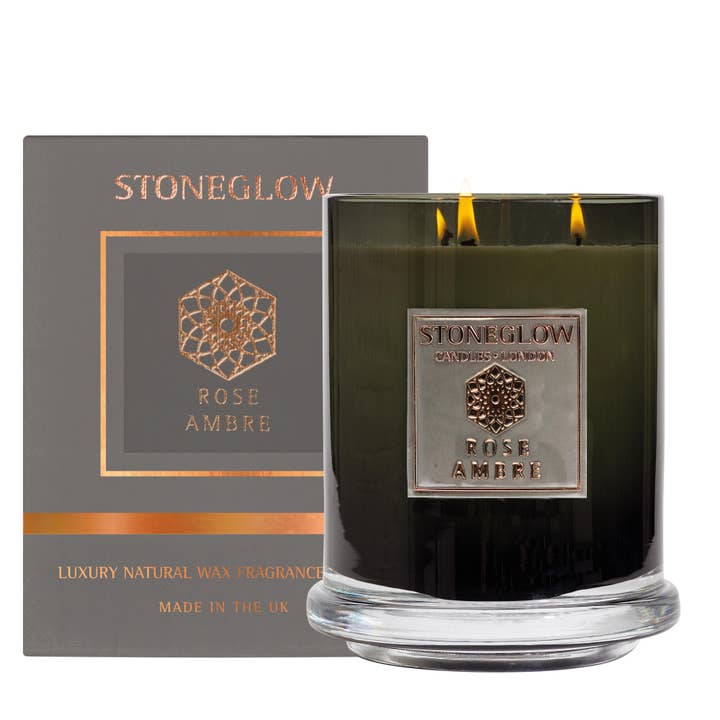 Stoneglow Candles - Wholesale Jar/Filled Candle - Metallique - Rose Ambre - Multi Wick Candle (200hrs)