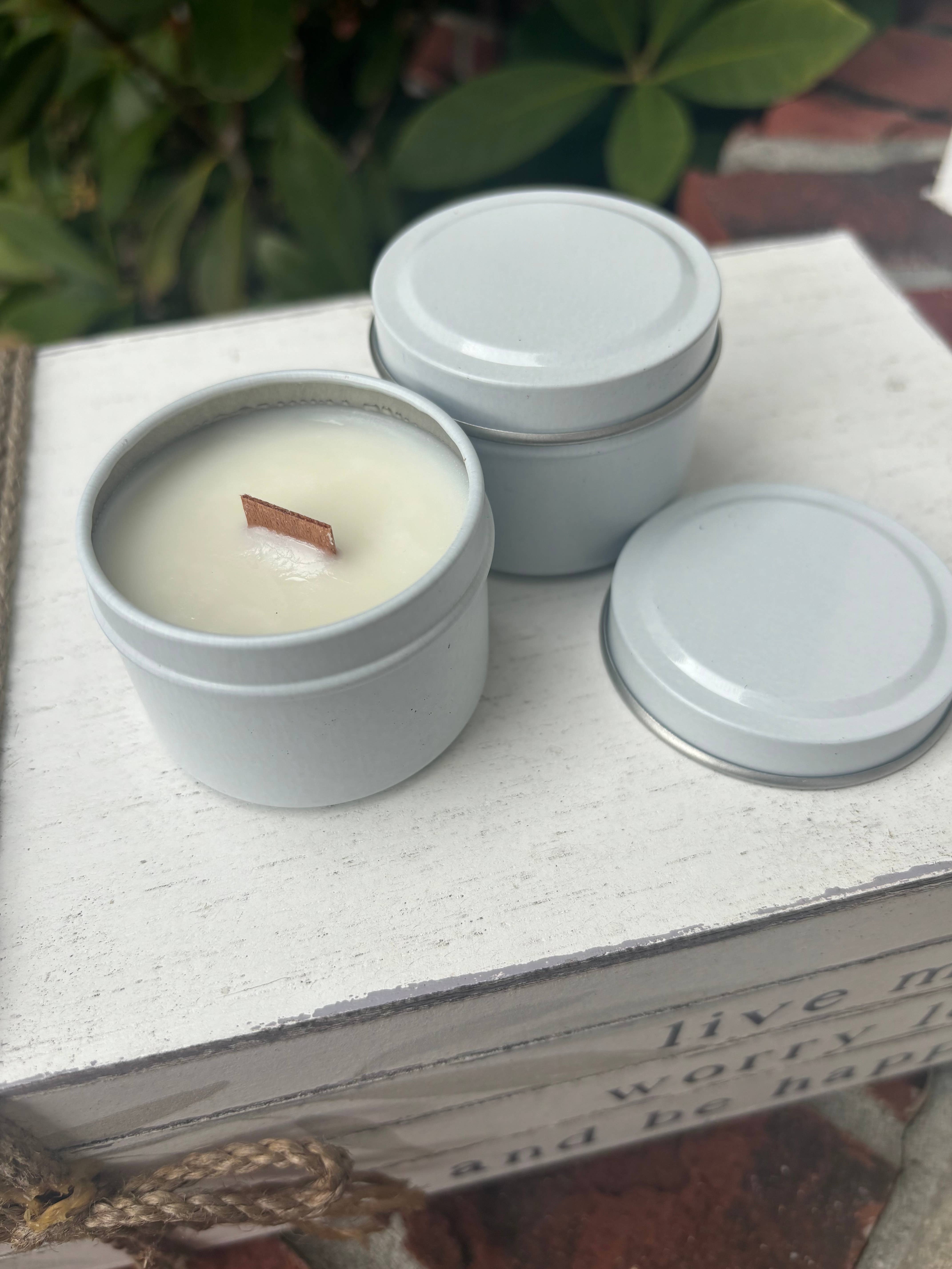 Thy Will Bee Done Apiary - Vente Bougies de voyage - Mini bougies blanches 2 oz, cire de soja végétalienne en vrac avec étiquette privée1