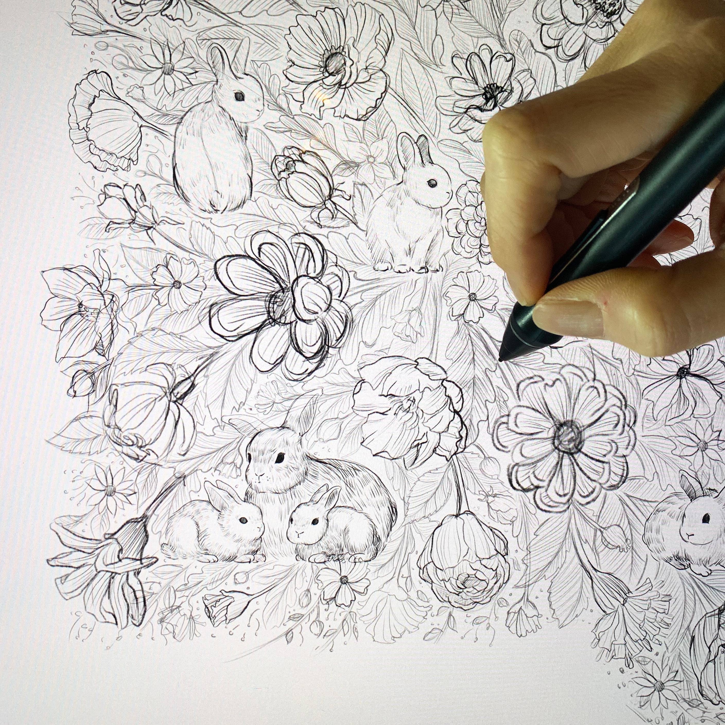 sol&mar art co. - Wholesale Bandana - Unisex - Bunny in the Floral Breeze Bandana Scarf (Pastel Pink)7