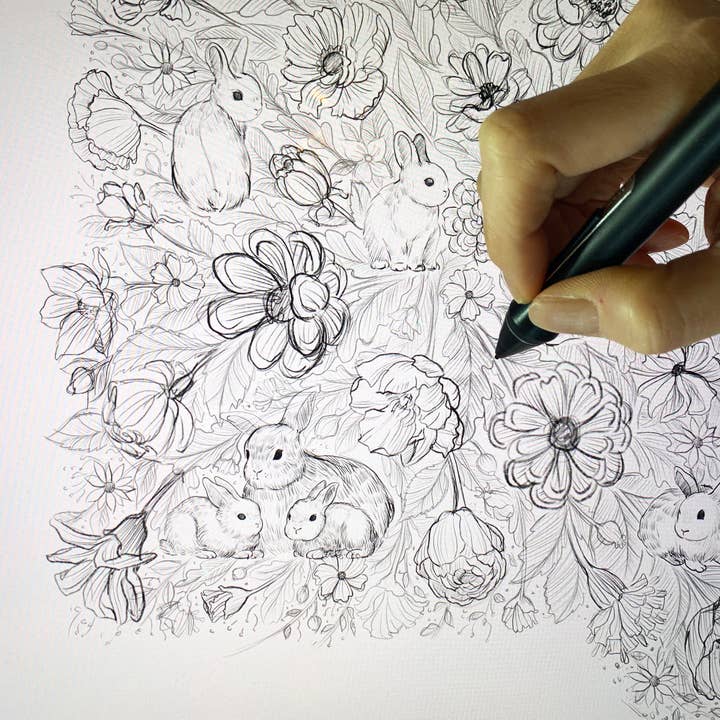 sol&mar art co. - Wholesale Bandana - Unisex - Bunny in the Floral Breeze Bandana Scarf (Pastel Pink)7