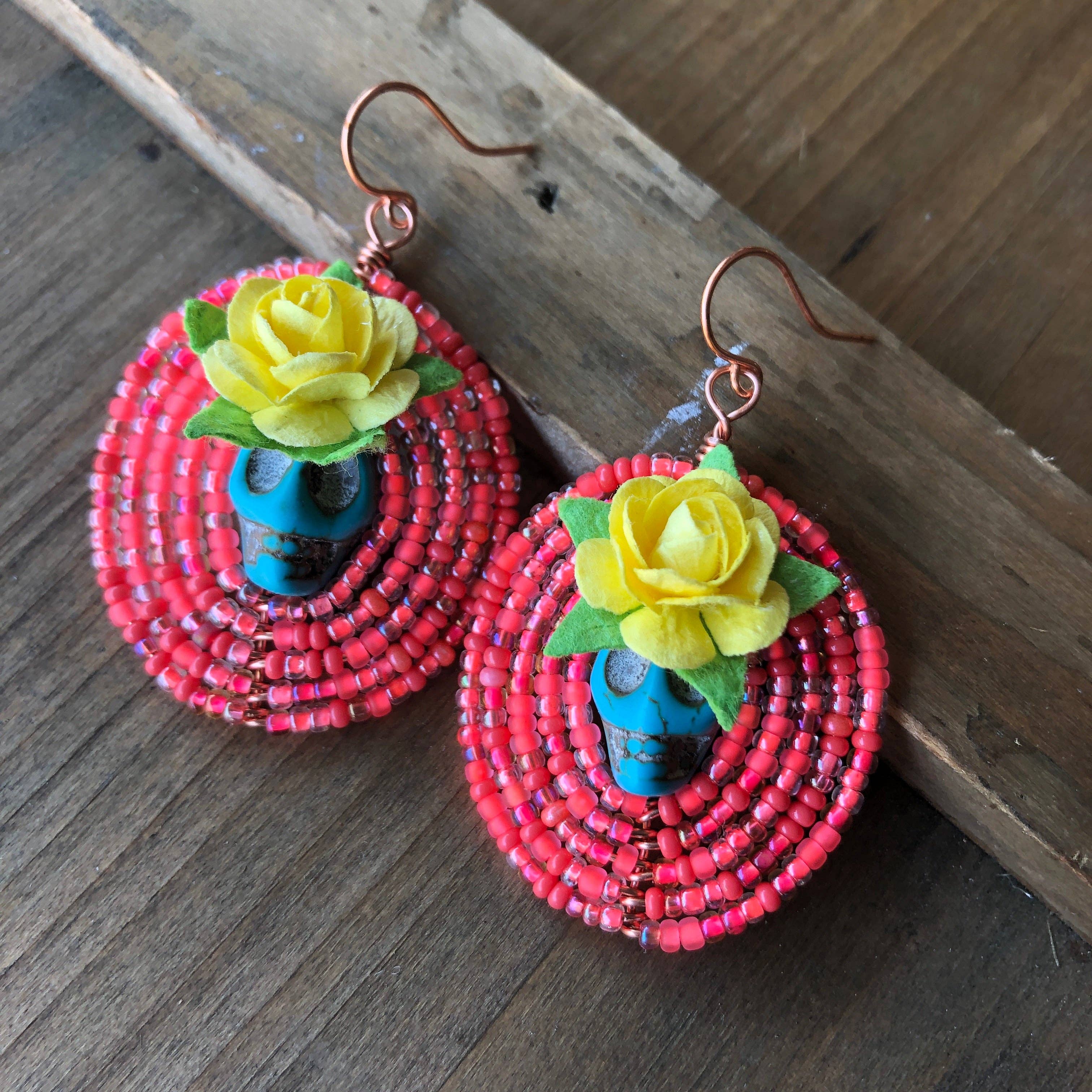 MorninGloria's - Wholesale Dangle Earrings - Large Dia De Los Muertos Beaded Earrings10