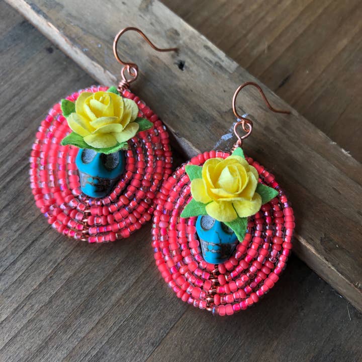 MorninGloria's - Wholesale Dangle Earrings - Large Dia De Los Muertos Beaded Earrings10