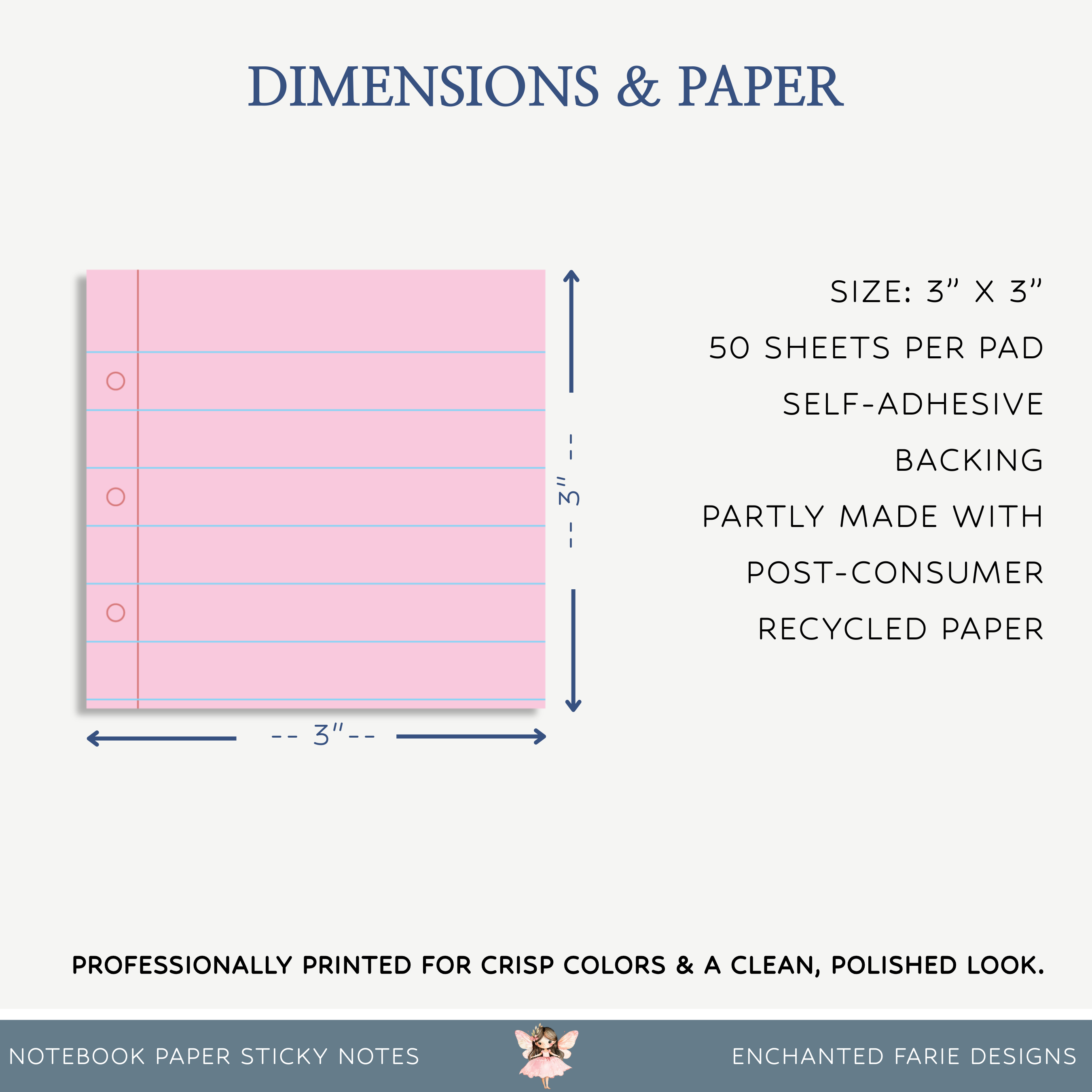 Enchanted Farie Designs - Wholesale Sticky Notes - Colorful Lined Sticky Notes – 3"x3" Pastel Notebook Colors7