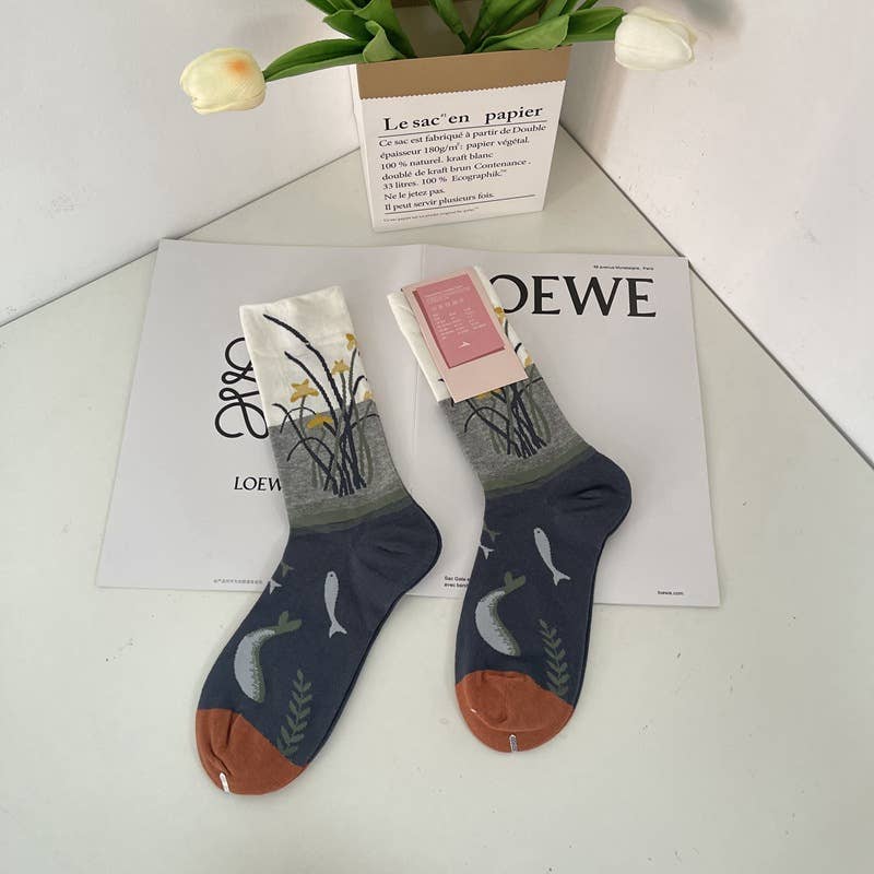 Tourtiwi - Wholesale Socks - Unisex - Retro Art Abstract Print Mid-Calf Socks18