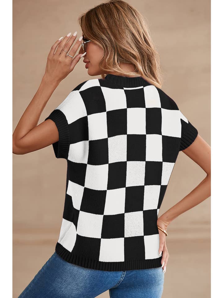 Little Daisy Closet - Wholesale Knit Top - Women's - LDC Colorblock Plaid Pattern Ribbed Trim Sweater Tank Top
