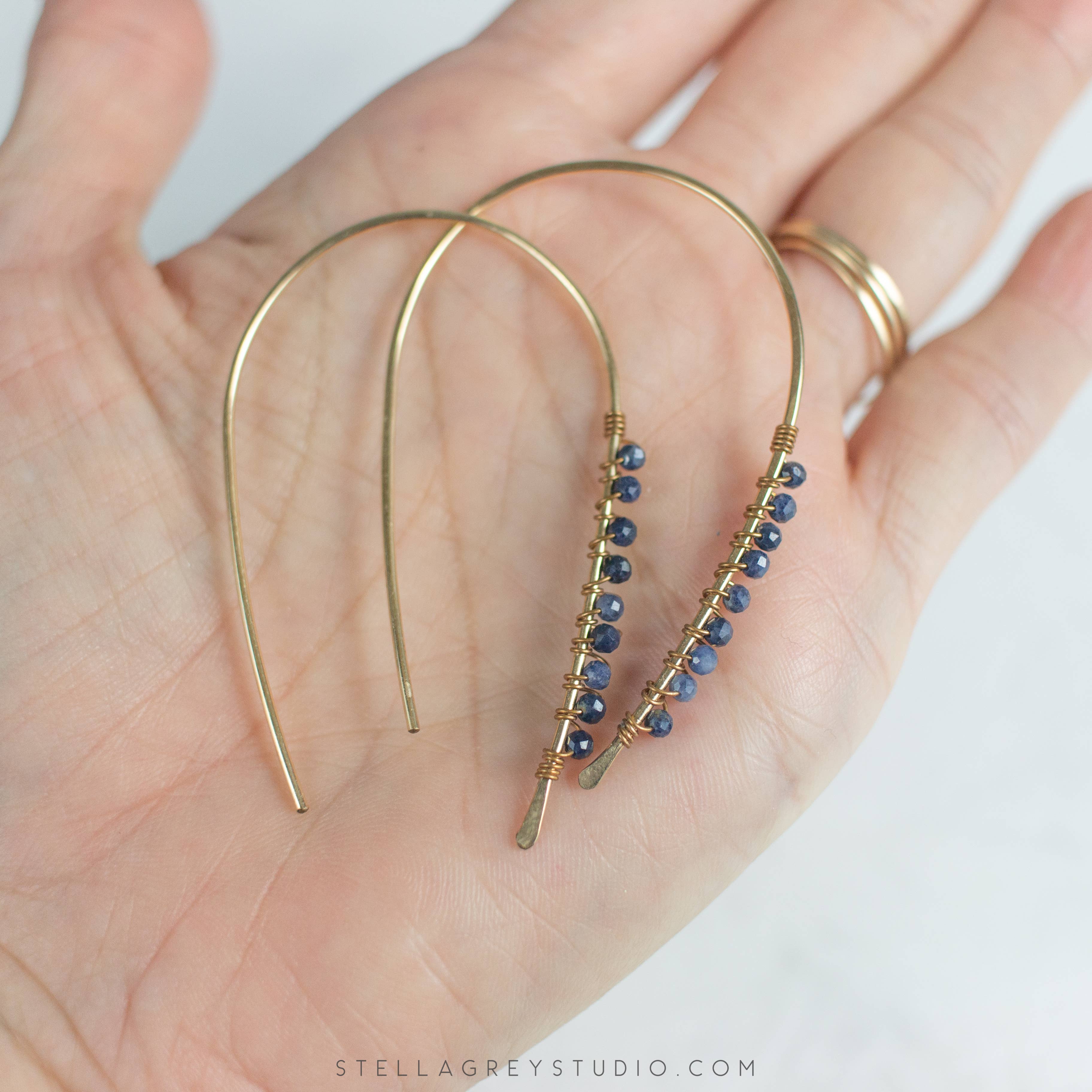 Good Wknd - Wholesale Hoop Earrings - Sapphire Gemstone Abstracted Hoop Earrings4
