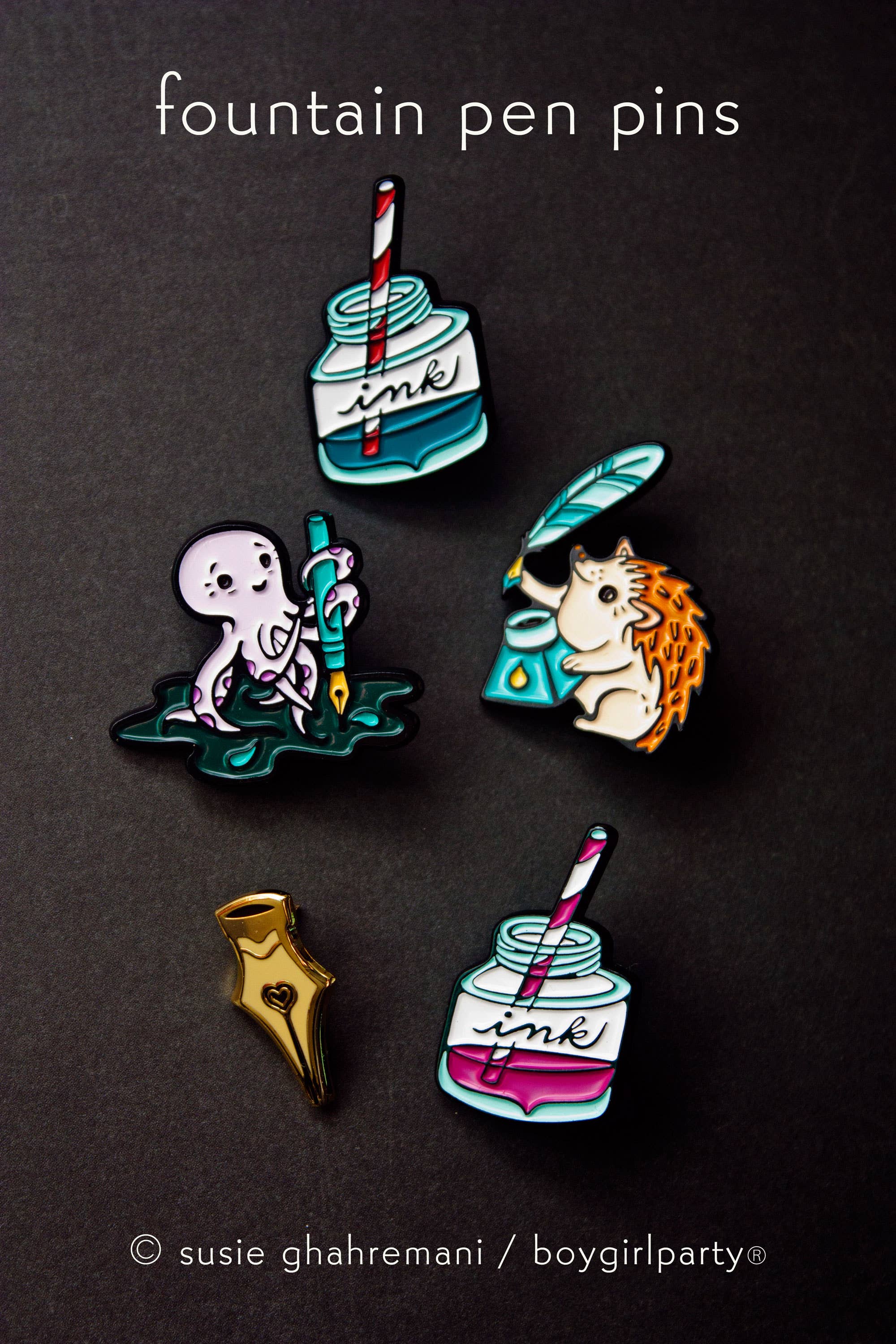 Boygirlparty - Wholesale Lapel Pin/Button - Hedgehog Quill Pen and Ink Enamel Pin — Calligrapher Gift4