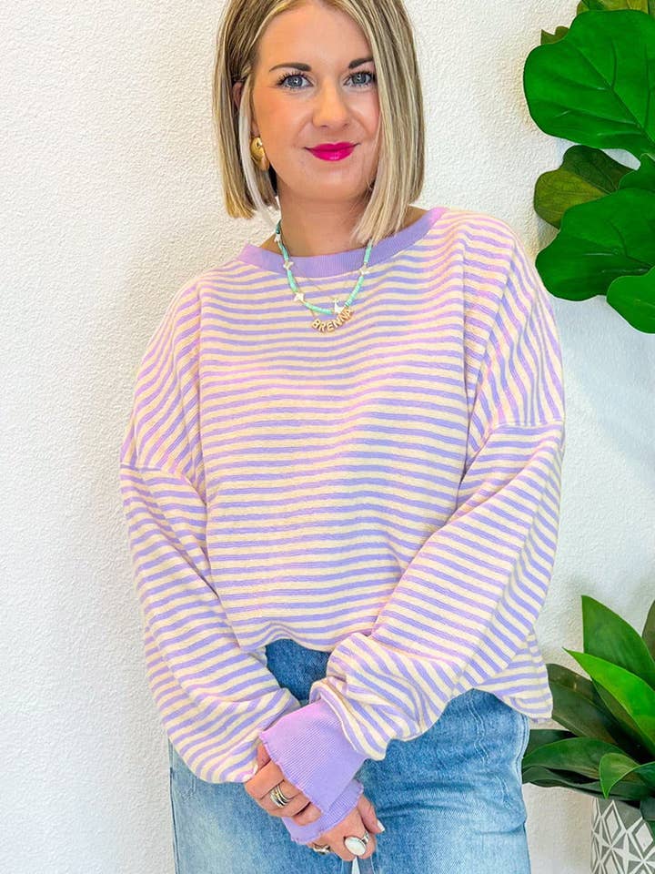 Lovesoft - Wholesale Knit Top - Women's - Solid Color Stripe Loose Drop Shoulder Long Sleeve Top