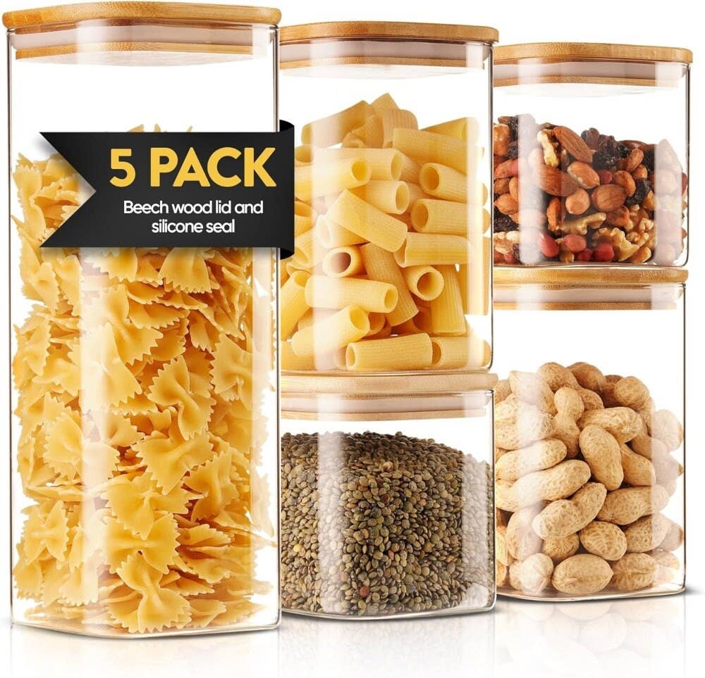 Muldale – wholesale Food storage container – Set of 5 Glass Storage Jars with Lids Airtight Borosili1