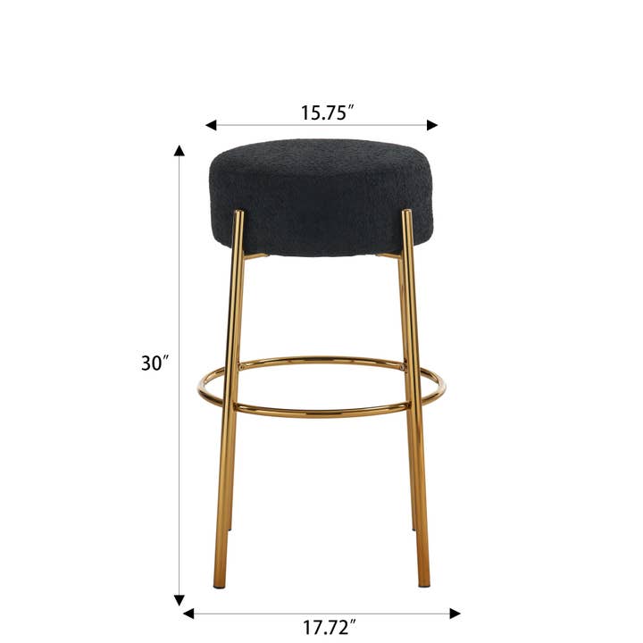 Orange County Decor - Wholesale Stool - 30" Tall, Round High Bar Stools, Set Of 2 Contemporary Upholstered Dining Stools For Kitchens, Coffee Shops And Bar Stores Includes Sturdy Hardware Support Legs Black Foam