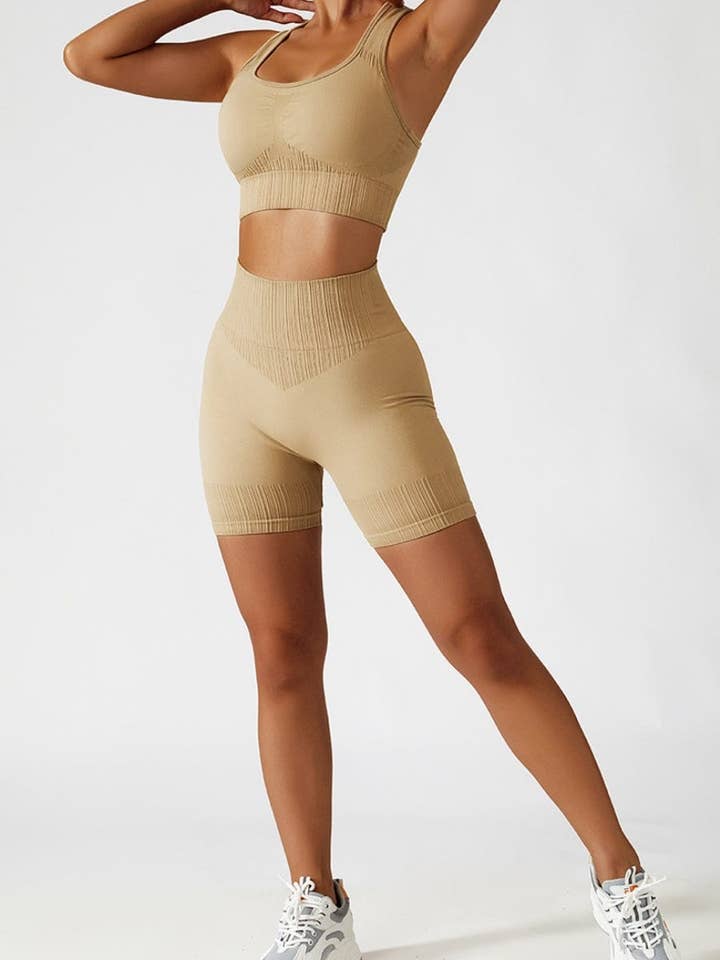 Active by Anna-Kaci – wholesale Activewear set – Women′s – Racerback Sports Bra & Sculpting High Waist Shorts Set21