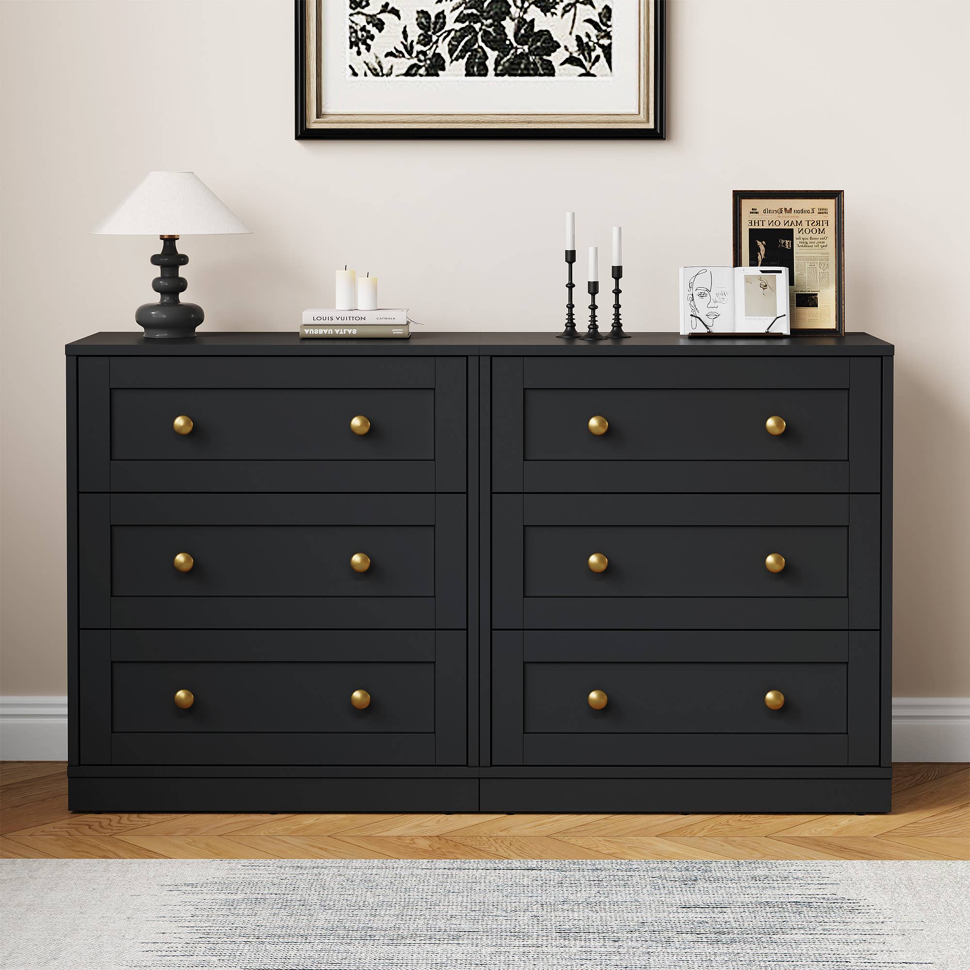 Heynemo - Vente Armoire - Table de chevet à 3 tiroirs, grande table de chevet avec rond doré2