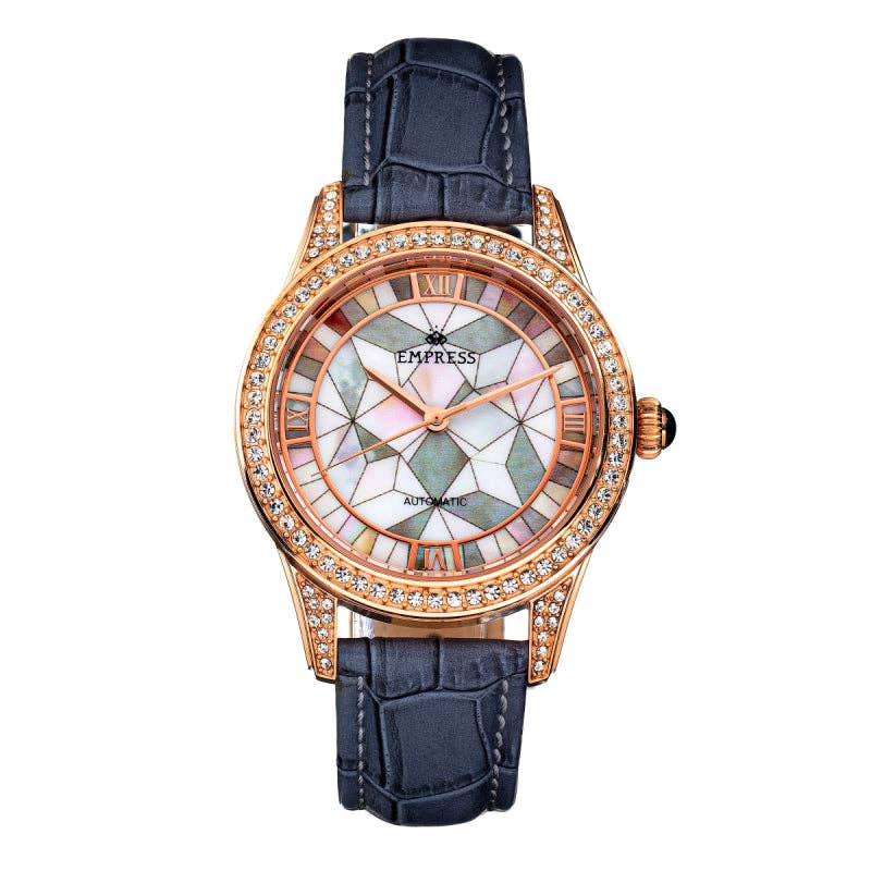 Empress - Wholesale Wrist Watch - Women's - Empress Augusta Automatic Mosaic Mother-of-Pearl Leather-Band Watch3