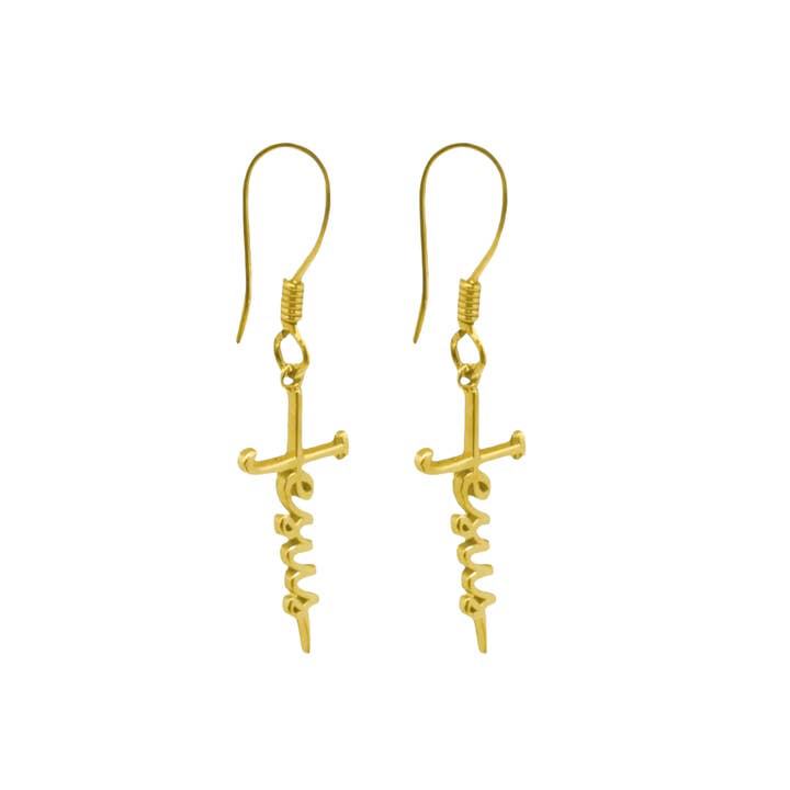 Sterling Silver "Jesus" Cursive Cross Earrings for wholesale by Atlanta Jewelers Supply