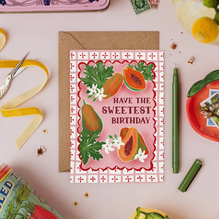 Jessie Maeve Studio - Wholesale Birthday Card - Papaya Birthday Card - Mediterranean Fruit Premium A6 Card3
