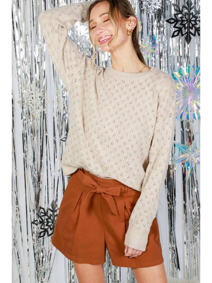 Vine & Love - Vente Pull en maille – femme - Pull en crochet tricoté en fil pailleté texturé VT820072