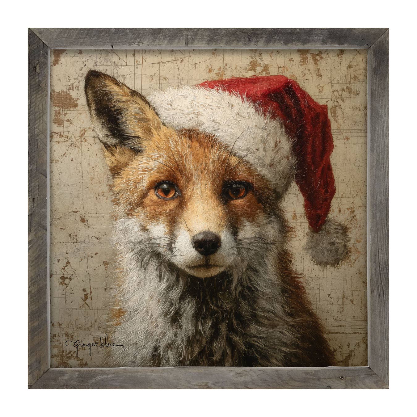 ginger blue - Wholesale Christmas Wall Art - Santa Hat Fox6