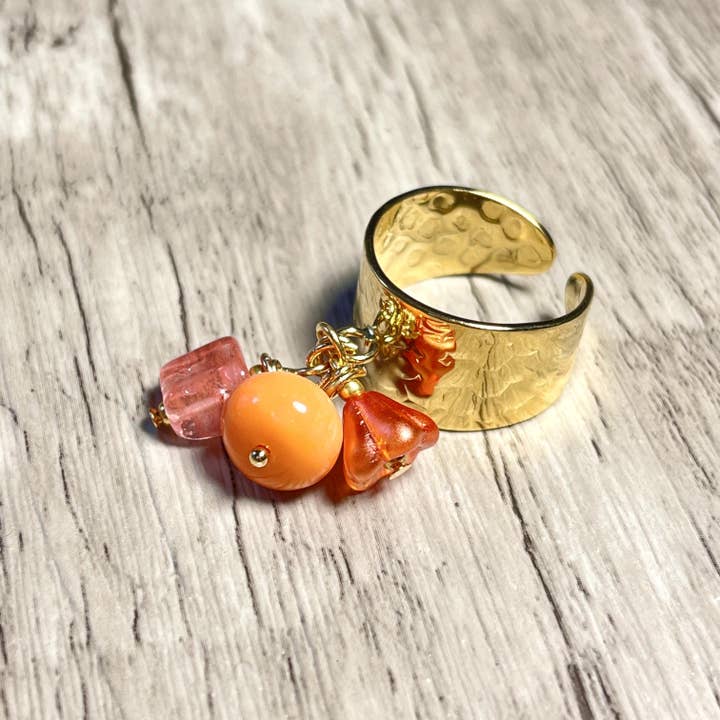 TOURMALYN - Vente Bague de cocktail/de cérémonie - Bague "INES" dorée or fin avec pierre d’ Opale et Quartz6