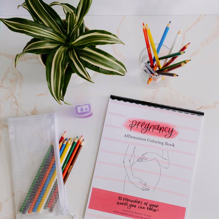 Pregnancy Affirmation Coloring Book|Colored Pencils & Pouch for wholesale by Rachel Tenny