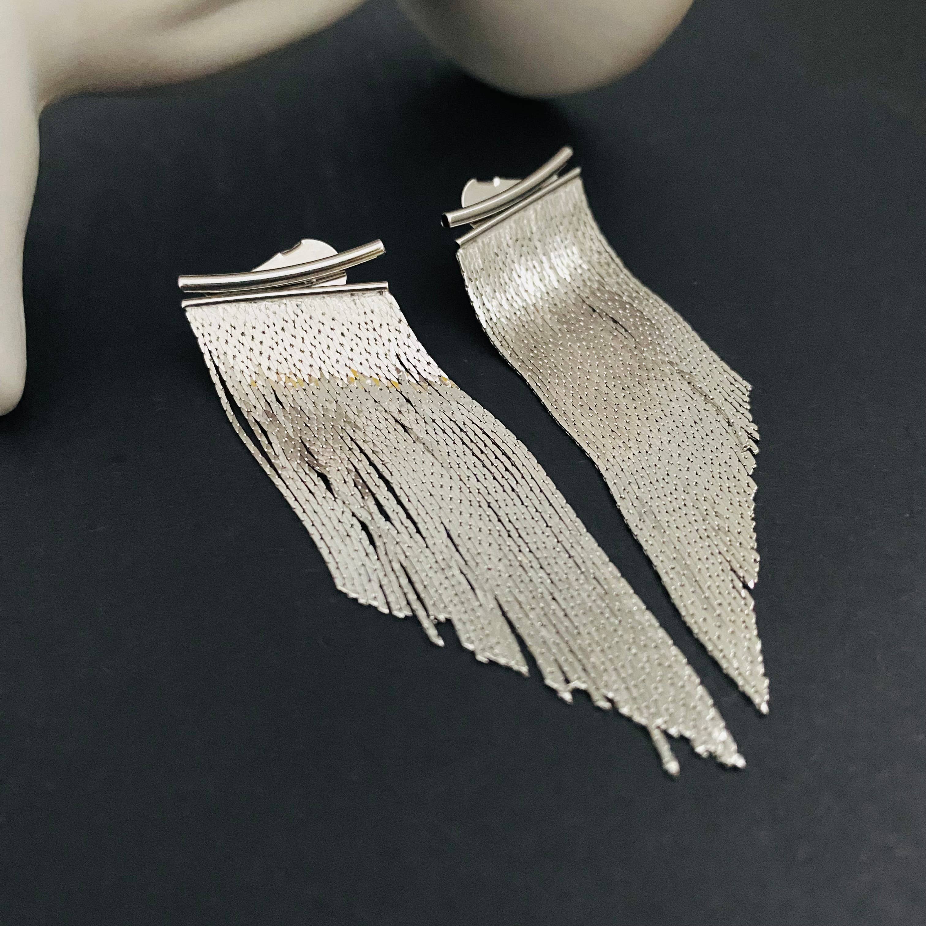 Housegoldjewelry - Vendita all'ingrosso Orecchini con nappe - Orecchini a nappa in argento, orecchini a cascata, orecchini con frange,7