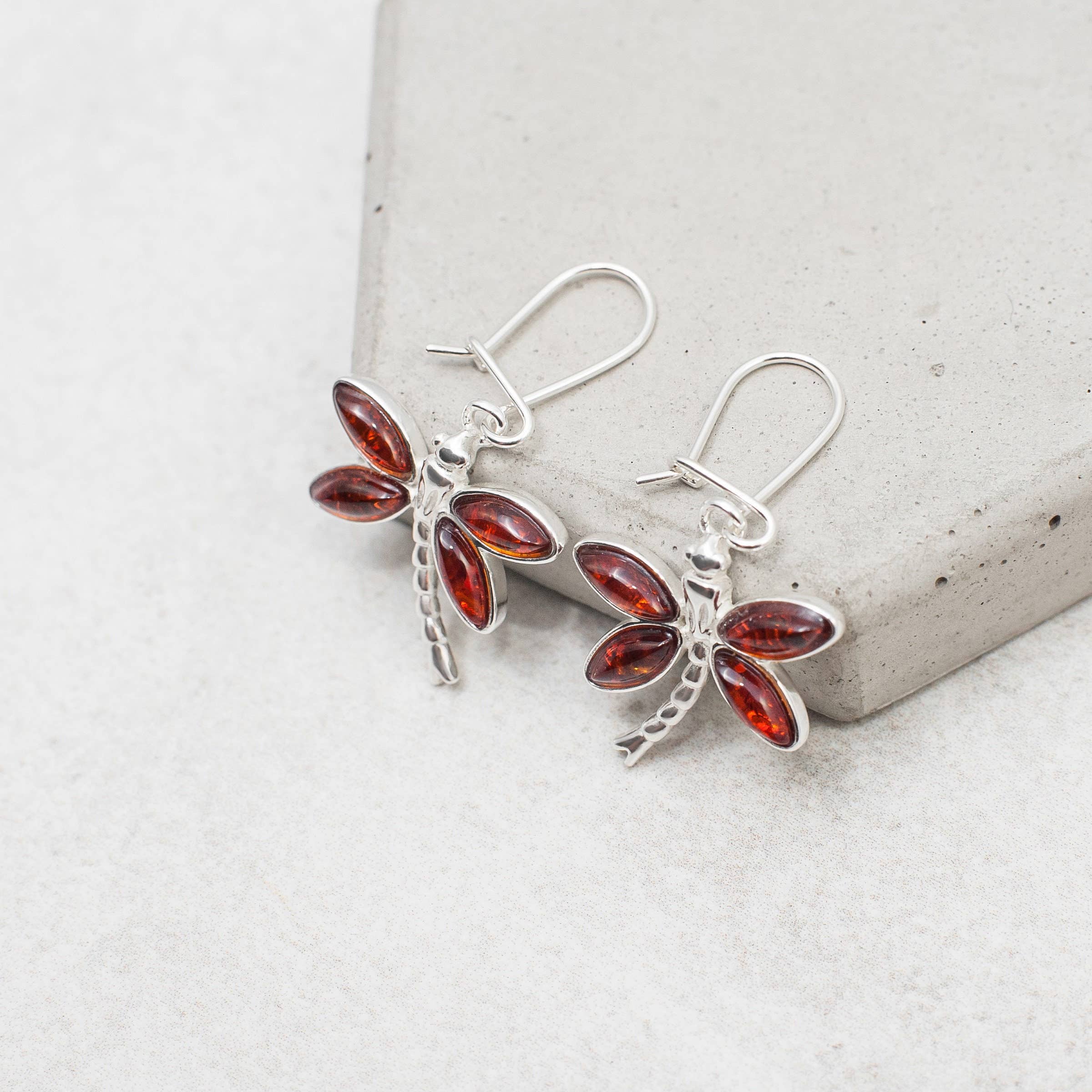 Marcin Waryszak - Wholesale Dangle Earrings - Baltic Amber Dragonfly Earrings Silver Dragonfly Earrings3